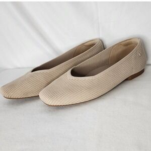 Vivaia Margot Square Toe Ribbed Knit Flats Beige Cream Womens 38.5